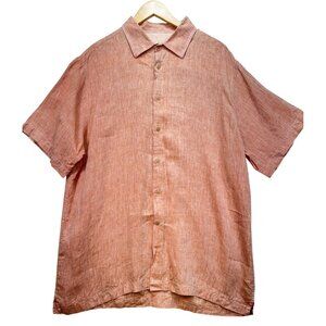 Joseph Abboud Mens Short Sleeve Linen Button Up Shirt Size Orange Casual Relaxed